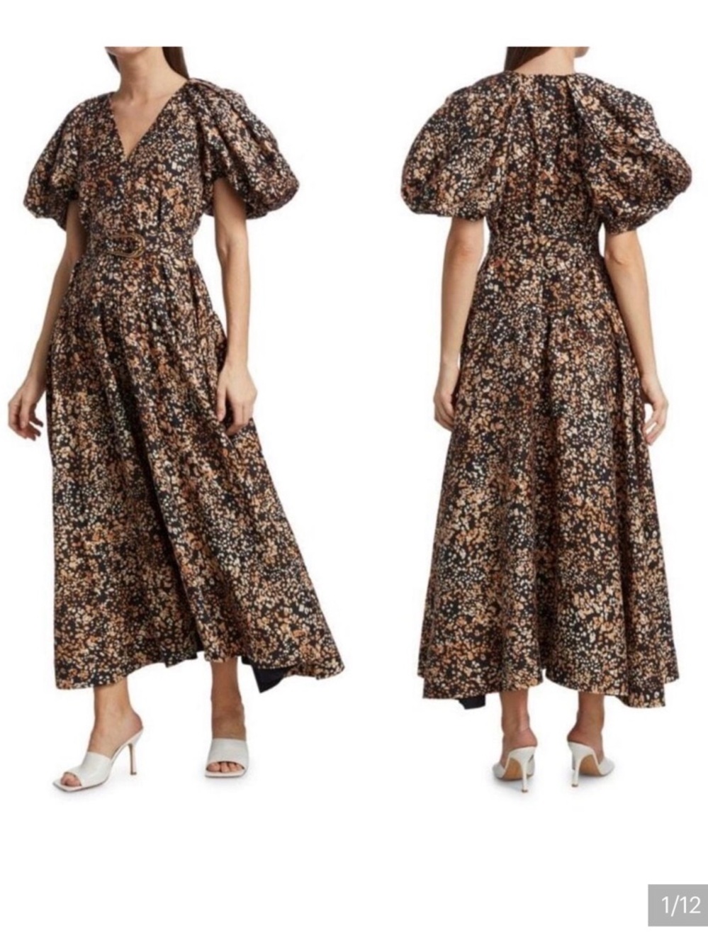 Acler Brown Floral Puff-Sleeve Maxi Dress
